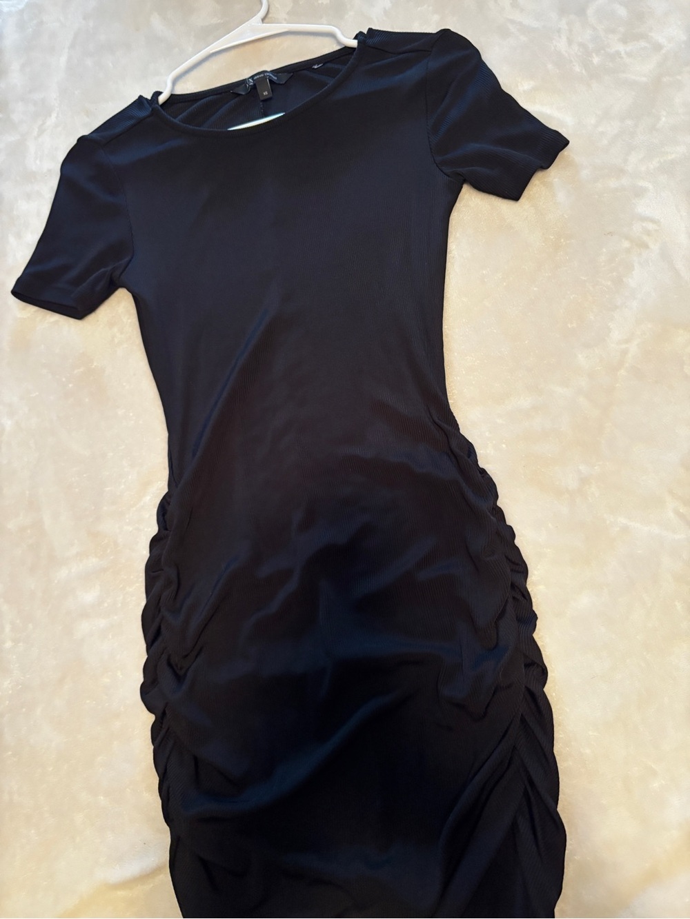 Armani Exchange Black Short-Sleeve Ruched Midi Dress